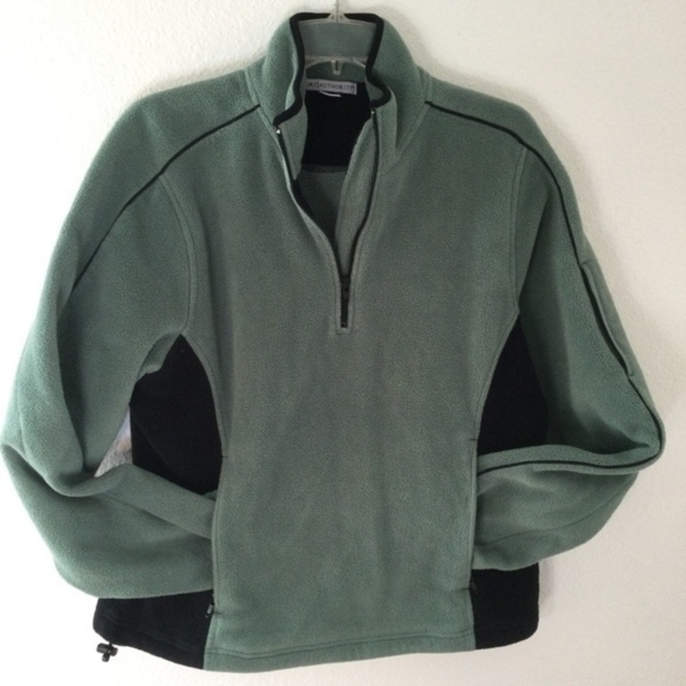 Port Authority Beautiful Green & Black Fleece Slipover Jacket Top Size Large
